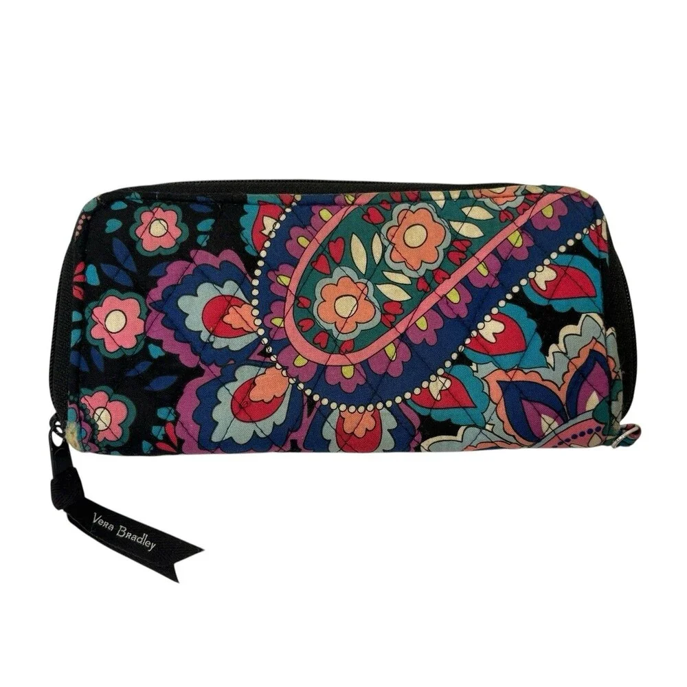 Vera Bradley Haymarket Paisley RFID Accordion Wristlet Wallet Cotton Organizer - Picture 3 of 4